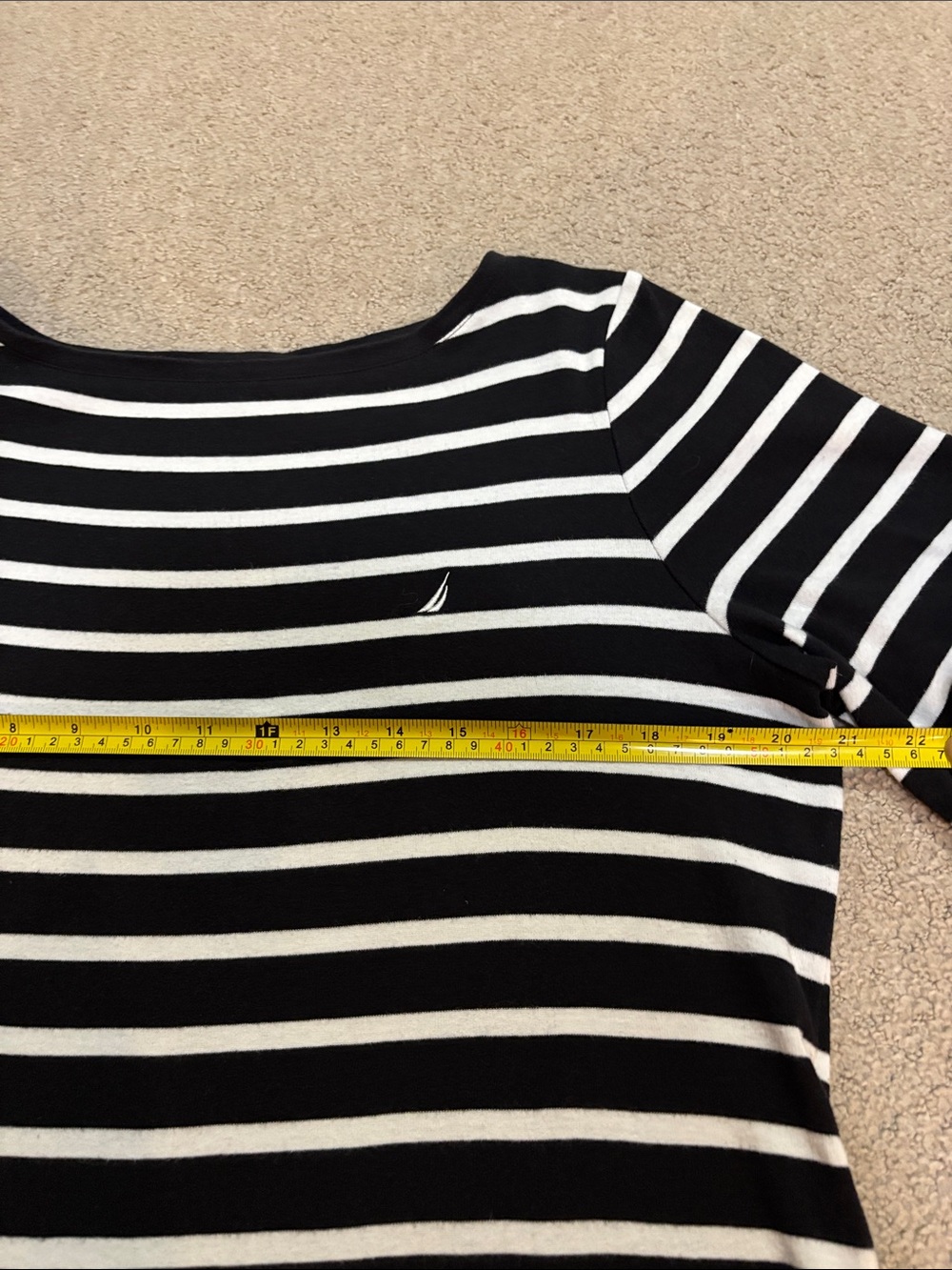 Nautica Black and White Striped Short Sleeve Tee 100% Cotton - Picture 3 of 6
